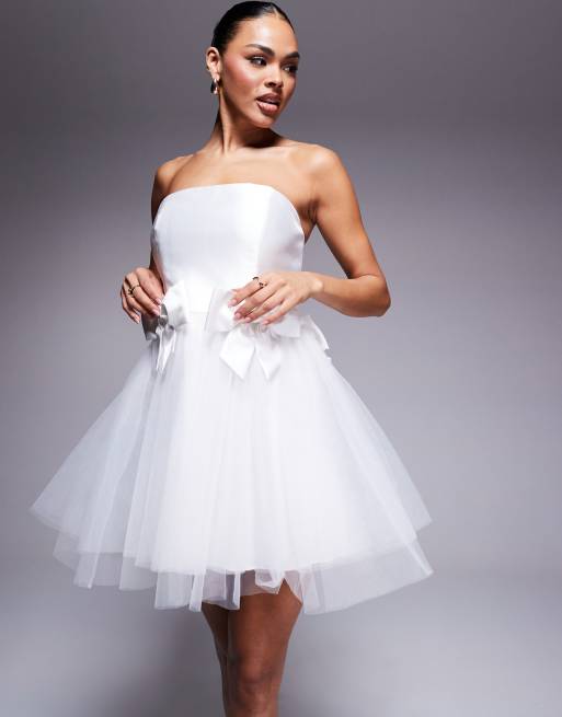 Forever New - Vestito corto da sposa in tulle avorio con fiocco