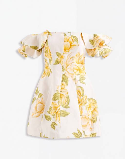 Forever New - Vestito corto giallo a fiori con spalle scoperte e volant, 5 di 7