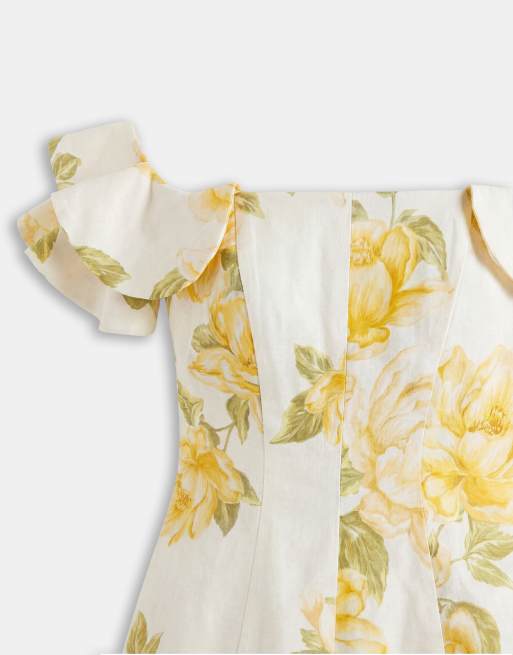 Forever New - Vestito corto giallo a fiori con spalle scoperte e volant, 7 di 7