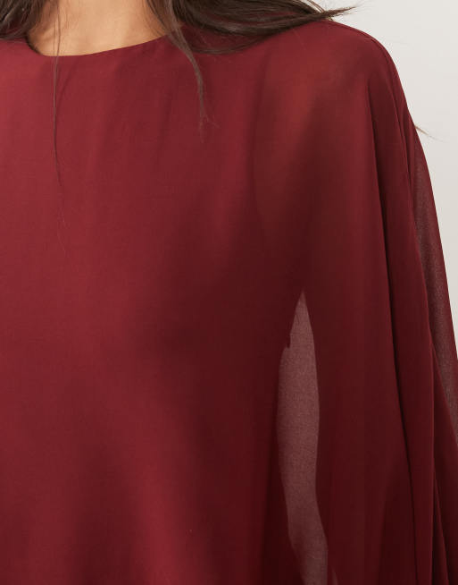 Forever New - Vestito corto in chiffon bordeaux con mantella, 3 di 4