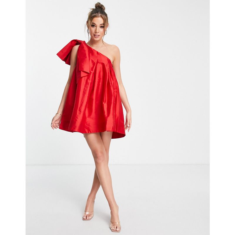 Donna Vestiti da sera Forever New - Vestito corto monospalla con fiocco oversize rosso 