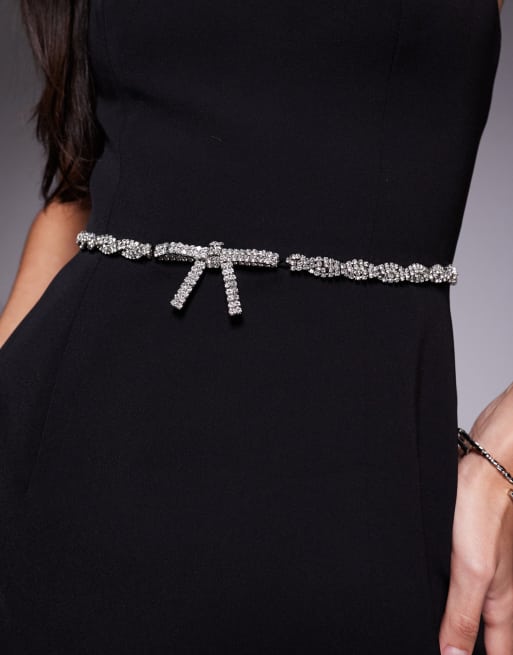 Forever New - Vestito corto nero strutturato con fiocco in strass, 4 di 4