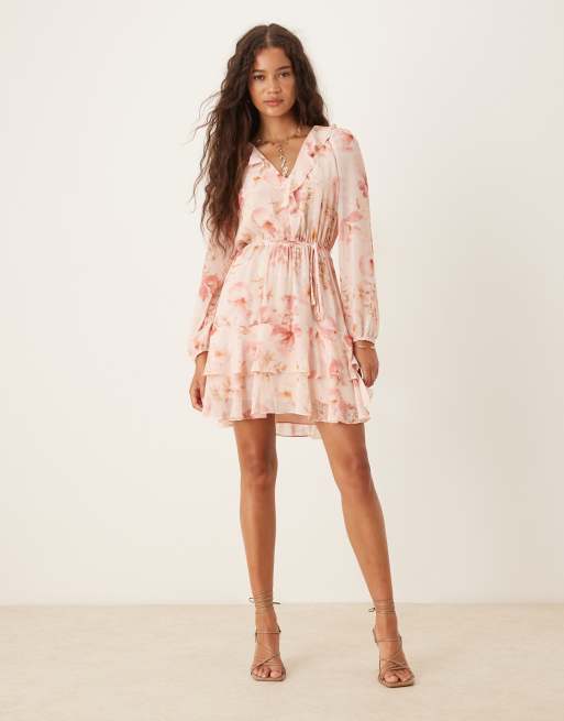 Forever New - Vestito corto rosa a fiori con volant