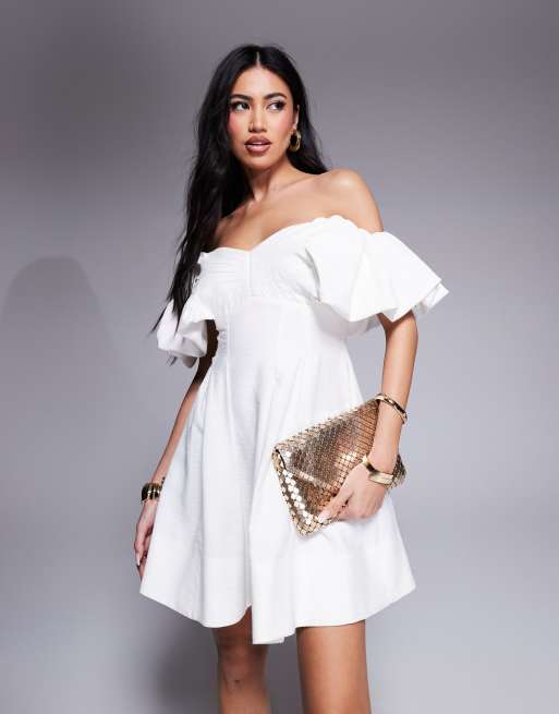 Forever New - Vestito corto strutturato color avorio con spalle scoperte