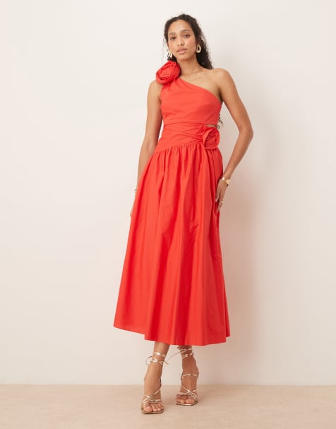 Forever New - Vestito in cotone rosso con cut-out e rosa - view 1