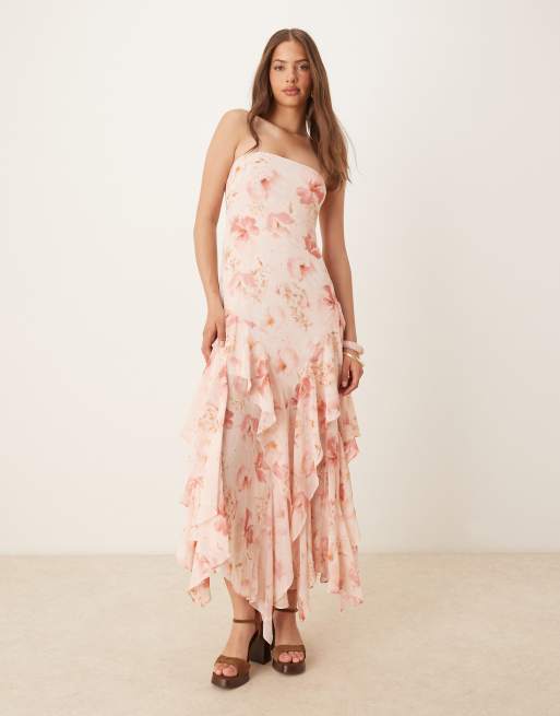 Forever New - Vestito lungo a fiori color albicocca con volant