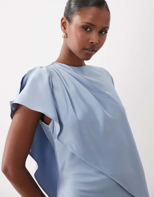 Forever New - Vestito lungo a mantella asimmetrica blu polvere, 3 di 4
