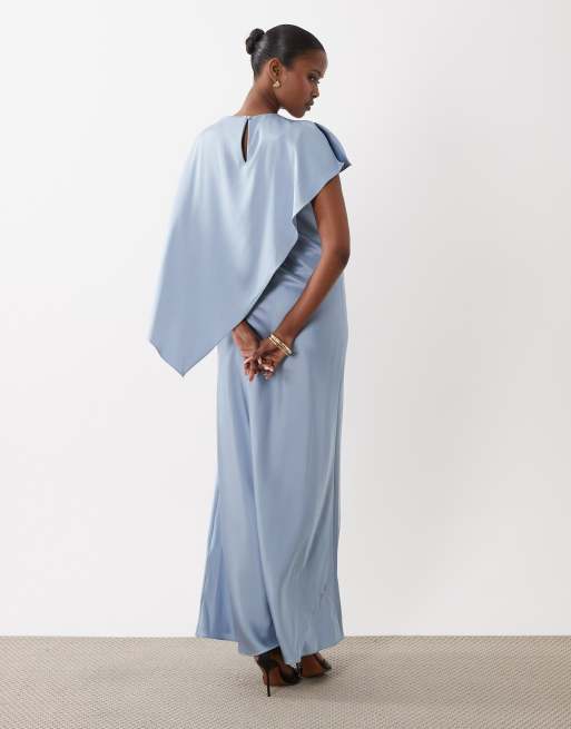 Forever New - Vestito lungo a mantella asimmetrica blu polvere, 4 di 4