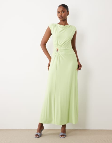 Forever New - Vestito lungo accollato color lime raccolto con dettagli in metallo - view 1