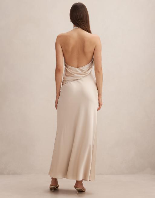 Forever New - Vestito lungo accollato drappeggiato color oro, 2 di 4