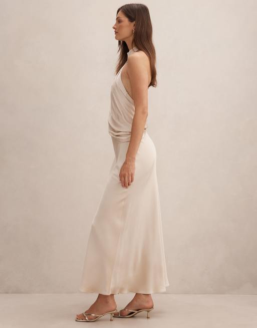Forever New - Vestito lungo accollato drappeggiato color oro, 4 di 4