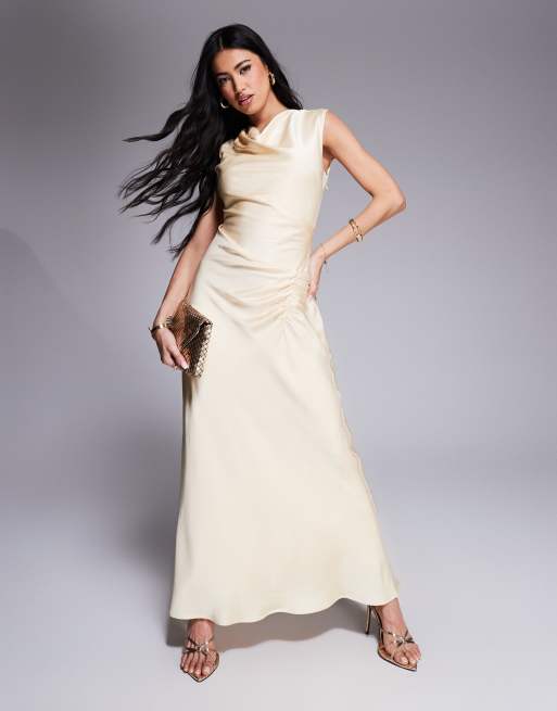 Forever New - Vestito lungo accollato in raso color limone