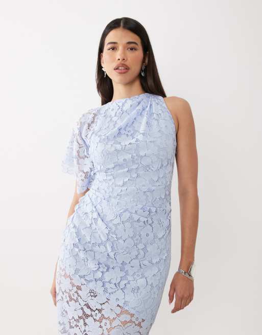 Forever New - Vestito lungo asimmetrico in pizzo azzurro polvere, 2 di 4