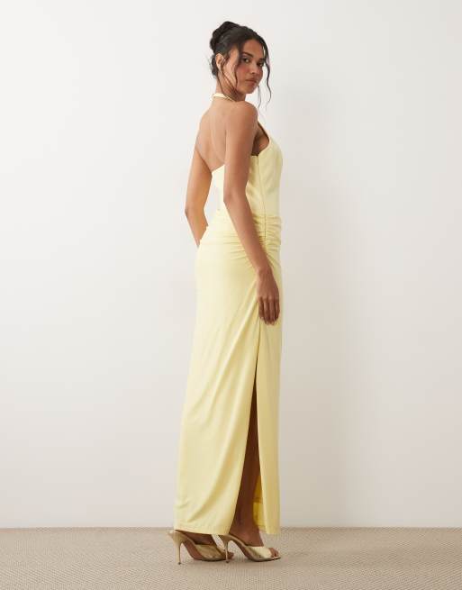 Forever New - Vestito lungo drappeggiato in vita e allacciato al collo giallo , 2 di 4