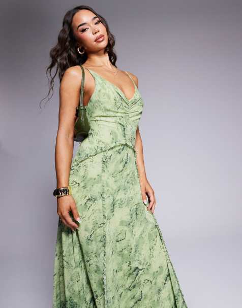 Forever New - Vestito lungo drappeggiato verde con stampa effetto pelle di serpente - view 1