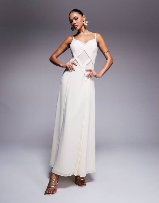 Forever New - Vestito lungo godet a intreccio color panna