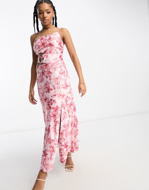 Forever New - Vestito lungo in raso a fiori rossi con cut-out, 3 di 4