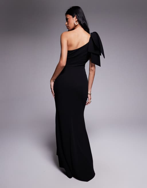 Forever New - Vestito lungo monospalla con fiocco nero, 2 di 4