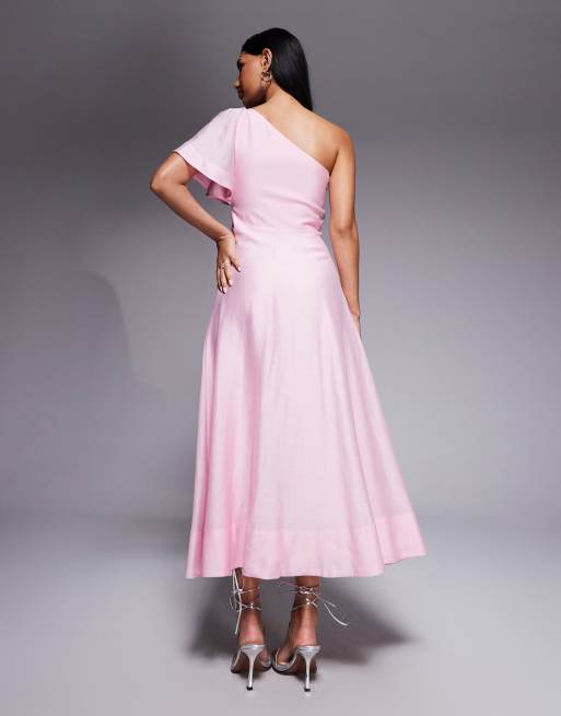 Forever New - Vestito lungo monospalla in lino rosa, 2 di 4