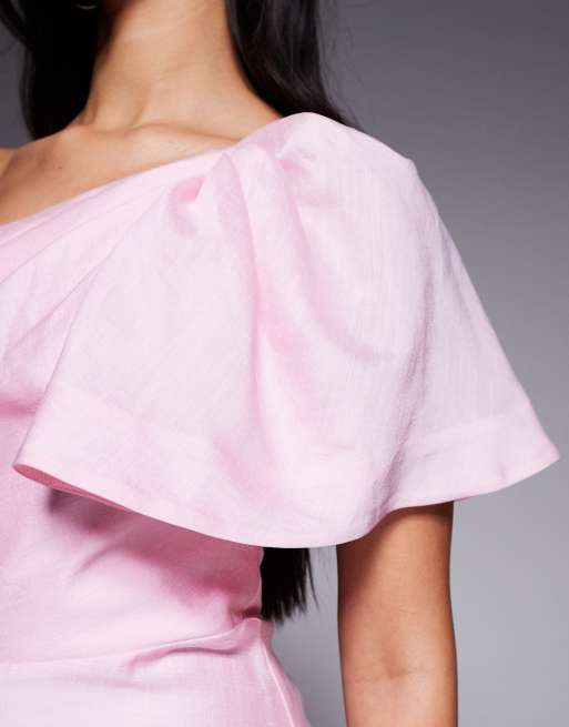 Forever New - Vestito lungo monospalla in lino rosa, 3 di 4