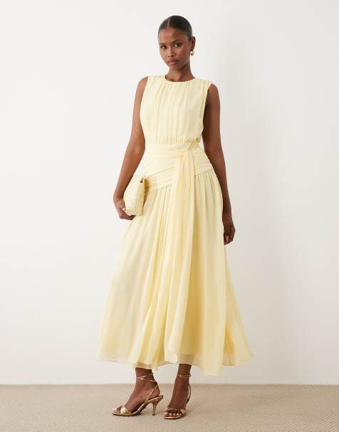Forever New - Vestito lungo raccolto allacciato in vita in chiffon giallo - view 1