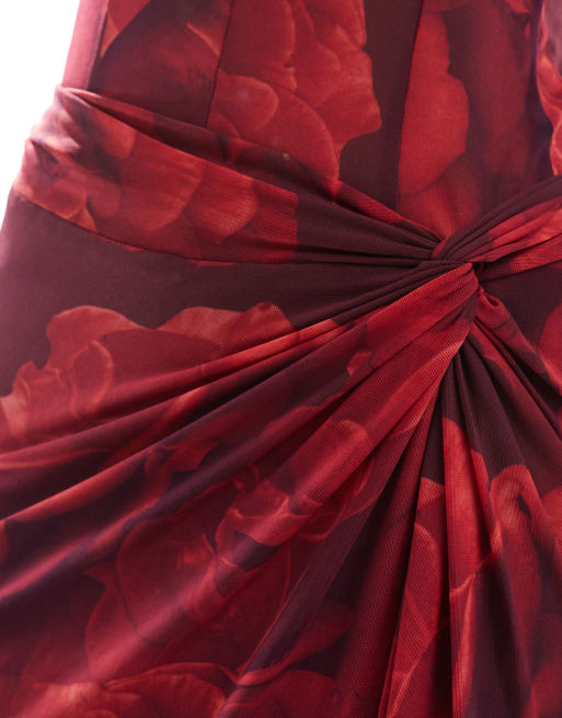 Forever New - Vestito lungo stile corsetto rosso intenso a fiori trasparente, 3 di 4