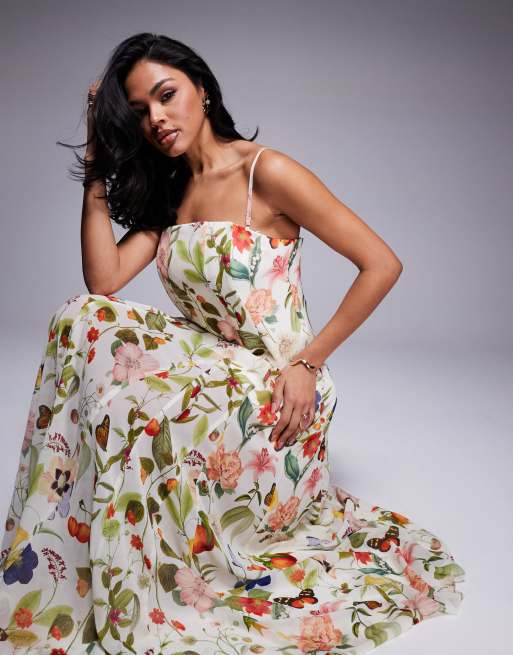 Forever New - Vestito lungo trasparente senza spalline con stampa botanica, 2 di 4
