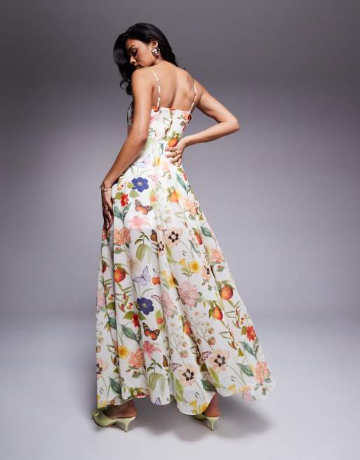 Forever New - Vestito lungo trasparente senza spalline con stampa botanica, 4 di 4