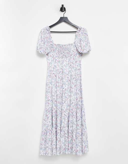 Forever New - Vestito midi con maniche a sbuffo e balze avorio a fiori con impunture