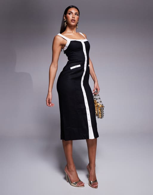 Forever New - Vestito nero in maglia con dettagli a contrasto e gonna al polpaccio
