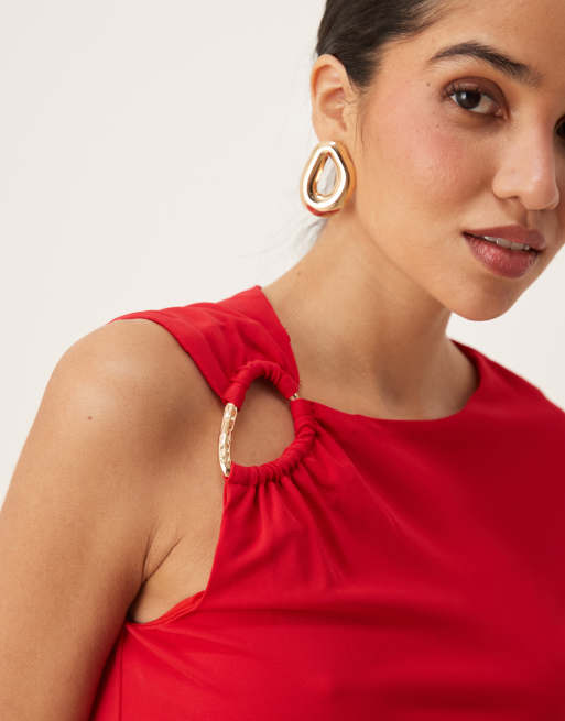 Forever New - Vestito rosso in jersey arricciato con cut-out e gonna al polpaccio, 2 di 4