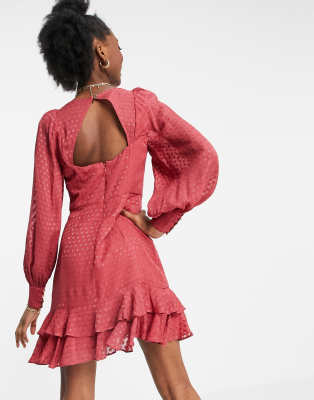 Vestito skater corto in plumetis rosa polvere con volant e maniche a lanterna - Forever New  donna Rosa - immagine3