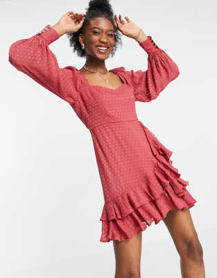 Vestito skater corto in plumetis rosa polvere con volant e maniche a lanterna - Forever New  donna Rosa - immagine1
