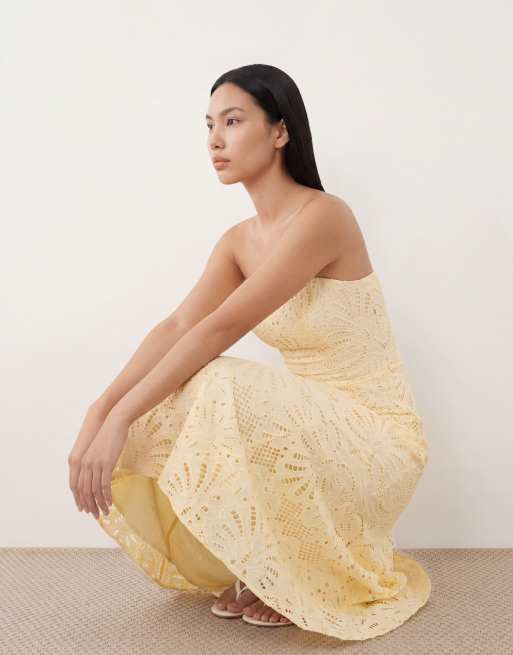 Forever New - Vestito skater midi in pizzo giallo limone con spalline sottili e corsetto, 2 di 4
