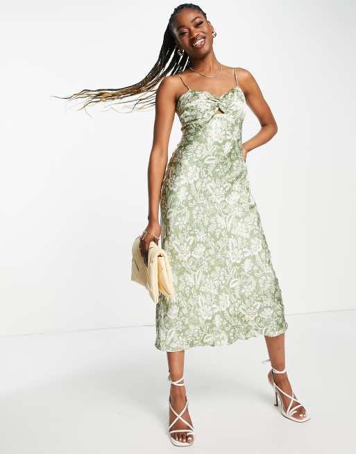 Forever New - Vestito sottoveste in raso color salvia a fiori con cut-out