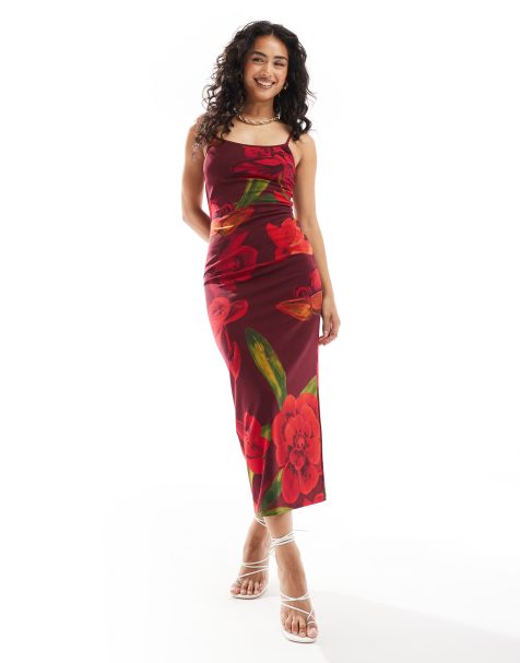 Forever New - Vestito sottoveste in rete rosso intenso a fiori con gonna al polpaccio - view 1