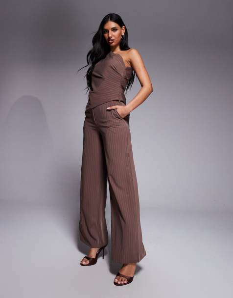 Forever New wide leg pants in brown pinstripe (part of a set) - view 1