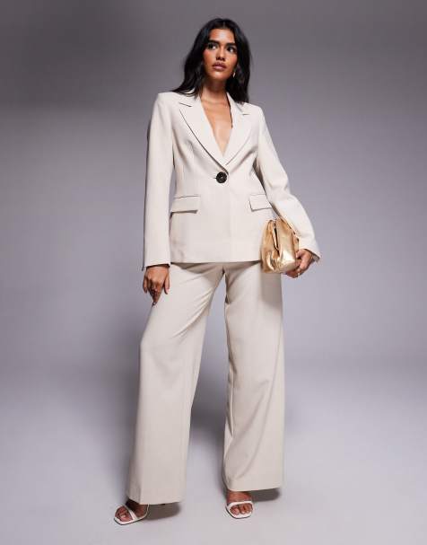 Forever New wide leg trouser suit co-ord in beige - view 1