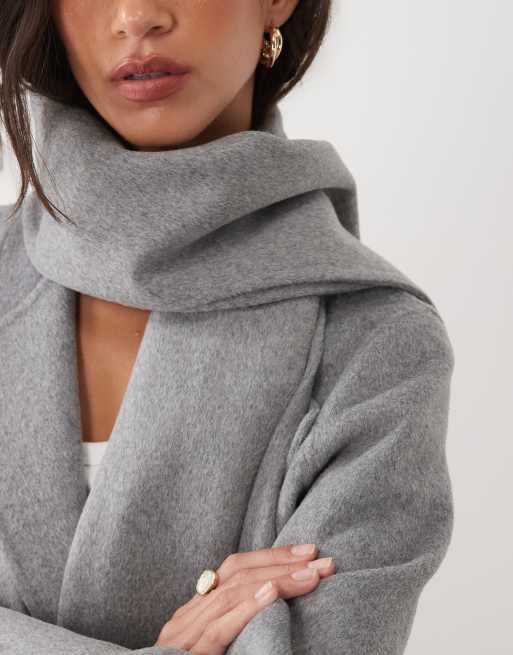 Forever New wool blend belted scarf detail longline coat in grey, 2 of 4