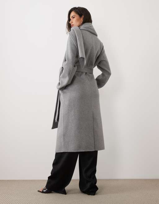 Forever New wool blend belted scarf detail longline coat in grey, 4 of 4