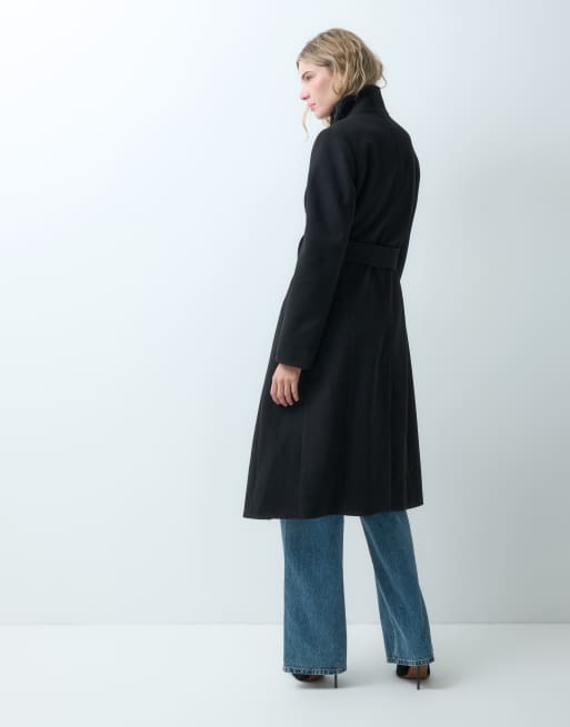 Forever New wool feel funnel neck belted long line coat black, 4 of 4
