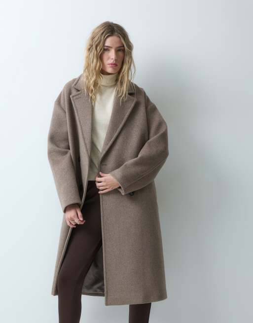 Forever New wool feel revere collar boxy coat in taupe, 2 of 4