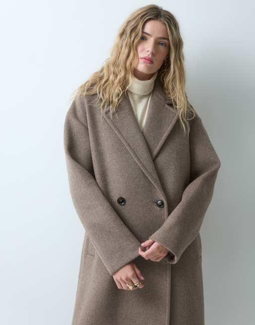 Forever New wool feel revere collar boxy coat in taupe, 4 of 4