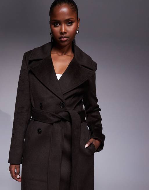 Forever New wool mix formal longline belted coat in chocolate