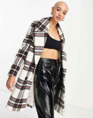 Forever New wrap smart coat in oversized mono check - ASOS Price Checker