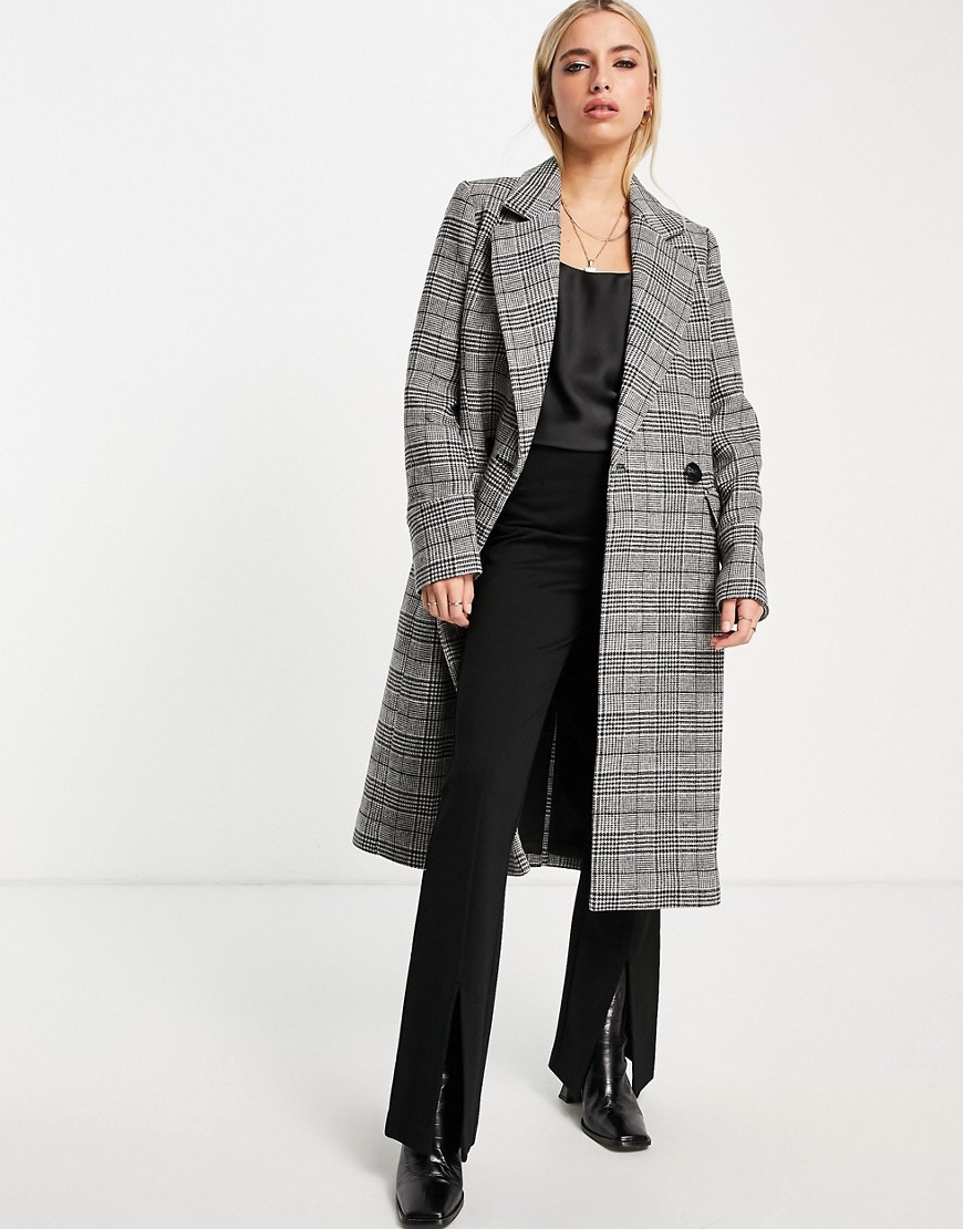 Forever New wrap tie smart coat in monochrome check-Black