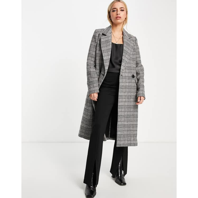 Forever New wrap tie smart coat in monochrome check | ASOS