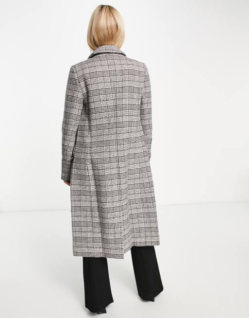 Forever New wrap tie smart coat in monochrome check | ASOS