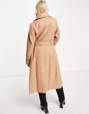 Forever New wrap tie smart midi formal coat in camel | ASOS