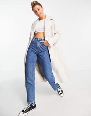 Forever New Forever New wrap tie smart midi formal coat in cream-White